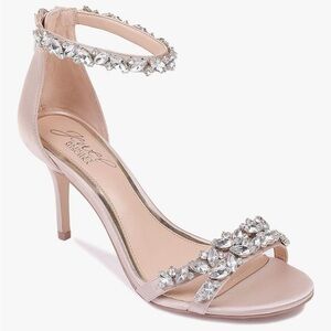 New Jewel Badgley Mischka Caroline Embellished Strap Evening Shoe champagne